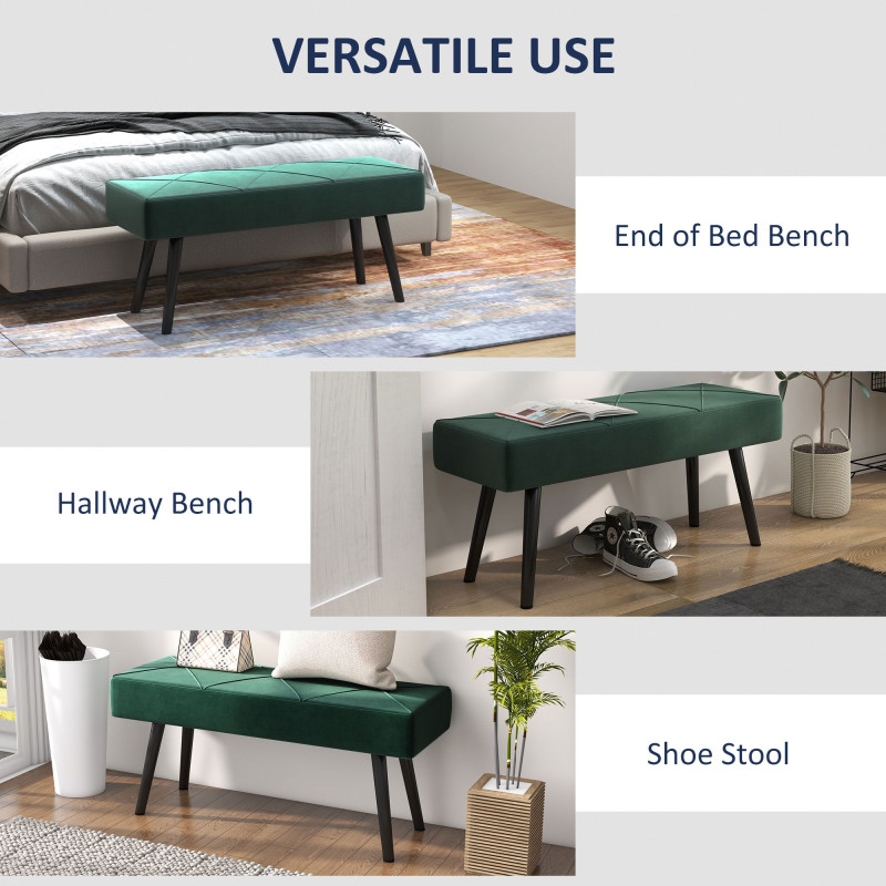 39 Inches Upholstered Bedroom Bench, Modern End of Bed Bench with Steel Legs, Green