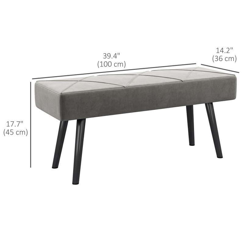 39 Inches Upholstered Bedroom Bench, Modern End of Bed Bench with Steel Legs, Grey