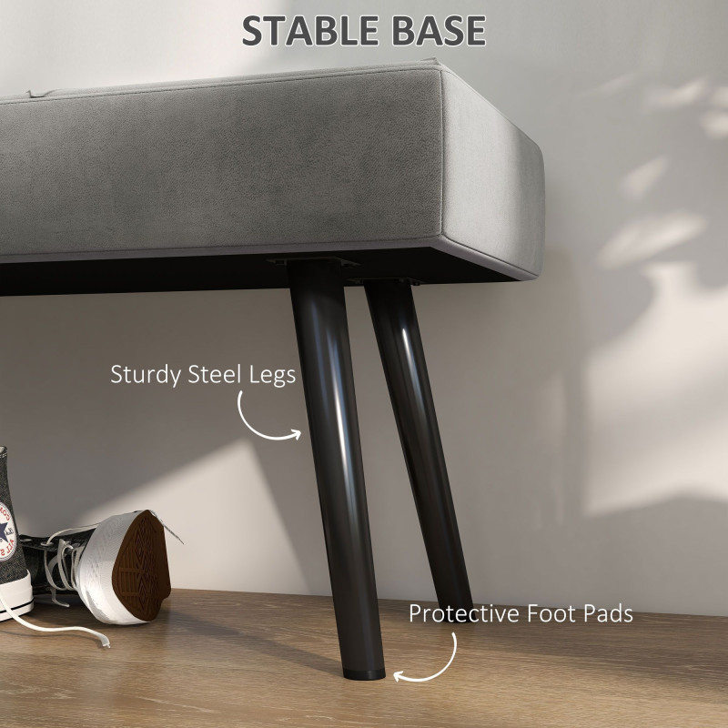 39 Inches Upholstered Bedroom Bench, Modern End of Bed Bench with Steel Legs, Grey