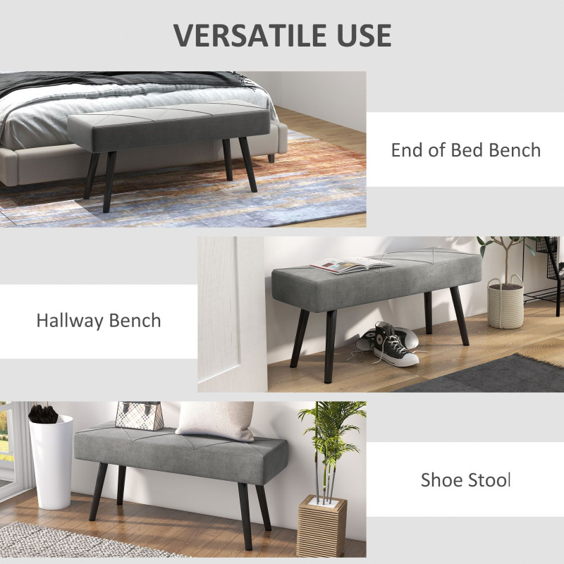 39 Inches Upholstered Bedroom Bench, Modern End of Bed Bench with Steel Legs, Grey