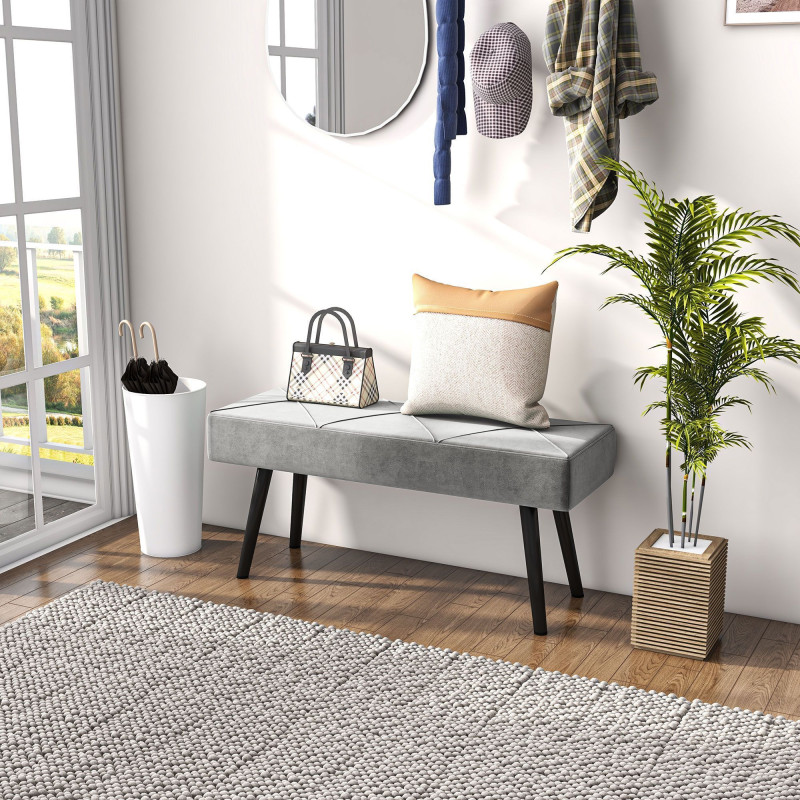 39 Inches Upholstered Bedroom Bench, Modern End of Bed Bench with Steel Legs, Grey