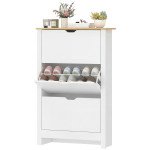 Shoe Storage Cabinet with 3 Flip Drawers and Adjustable Shelves for 9-18 Pairs of Shoes, White