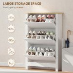 Shoe Storage Cabinet with 3 Flip Drawers and Adjustable Shelves for 9-18 Pairs of Shoes, White