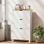 Shoe Storage Cabinet with 3 Flip Drawers and Adjustable Shelves for 9-18 Pairs of Shoes, White