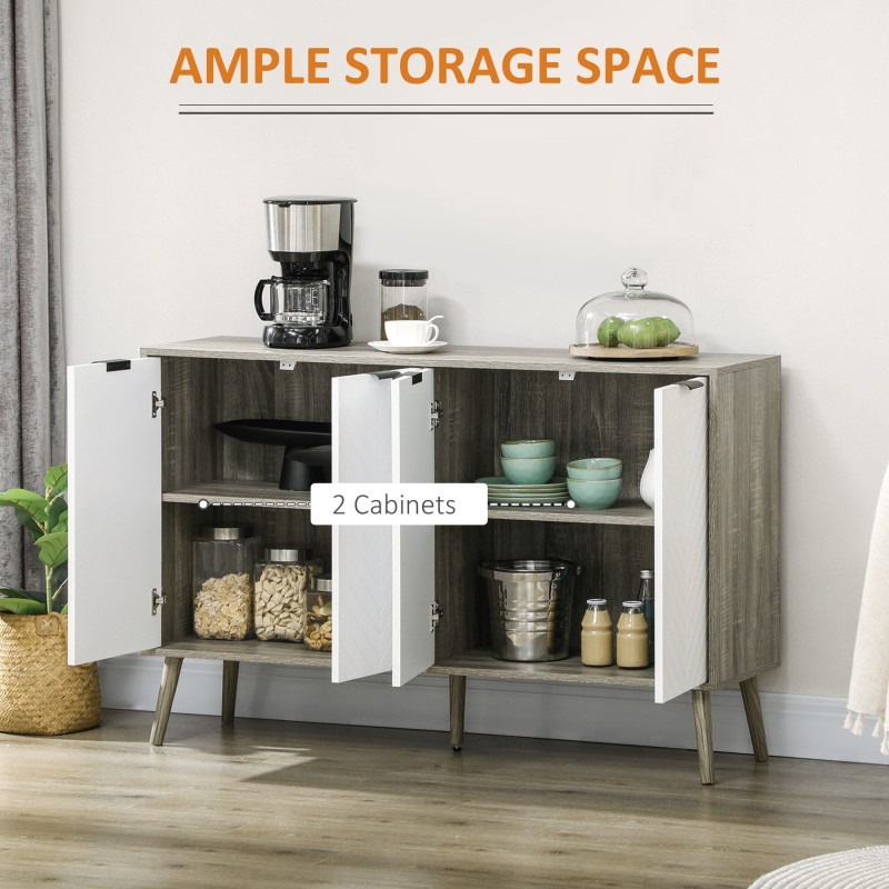 Modern Sideboard and Buffet, Dining Room Cabinet with Adjustable Shelves and 4 Doors, Grayish Brown