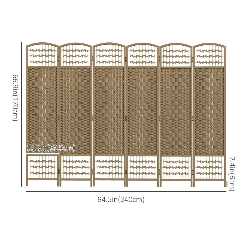 6 Panel Folding Room Divider, Portable Privacy Screen, Wave Fiber Room Partition for Home Office, Natural
