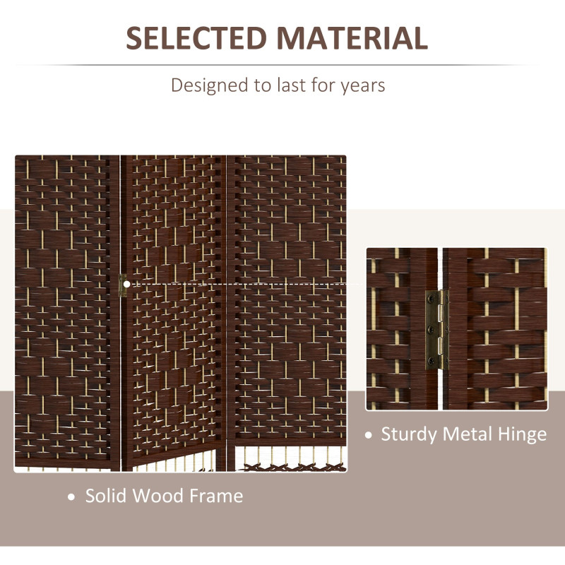 4 Panel Folding Room Divider, Portable Privacy Screen, Wave Fiber Room Partition for Home Office, Brown
