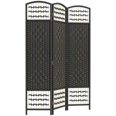 3 Panel Folding Room Divider, Portable Privacy Screen, Wave Fiber Room Partition for Home Office, Black