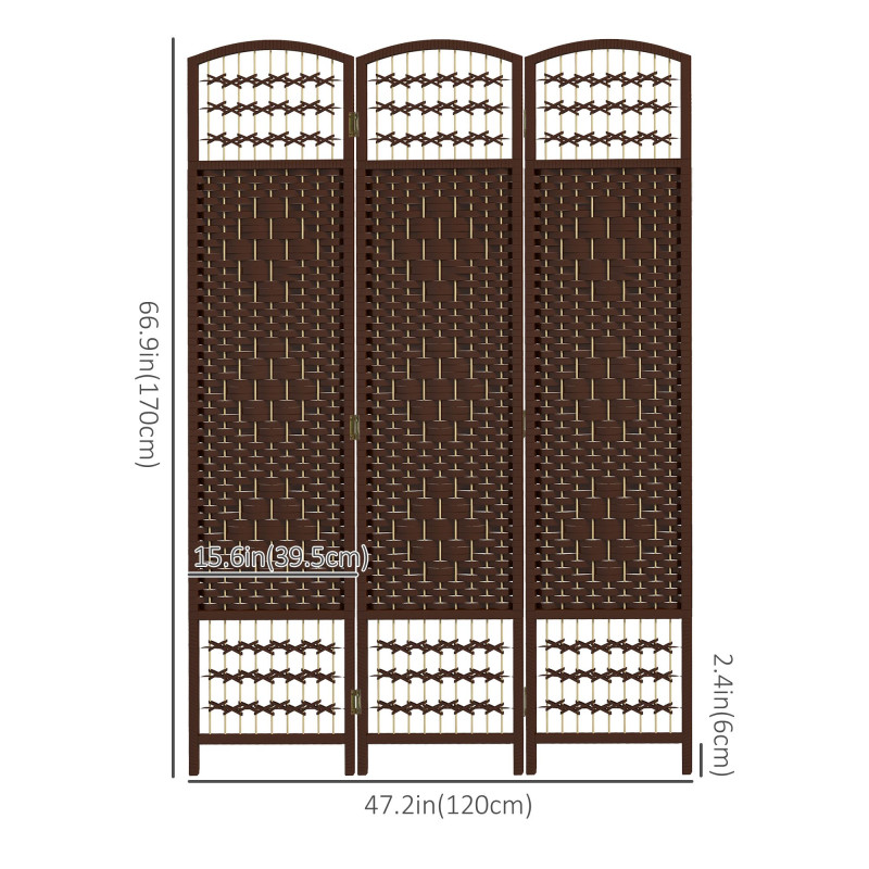 3 Panel Folding Room Divider, Portable Privacy Screen, Wave Fiber Room Partition for Home Office, Brown