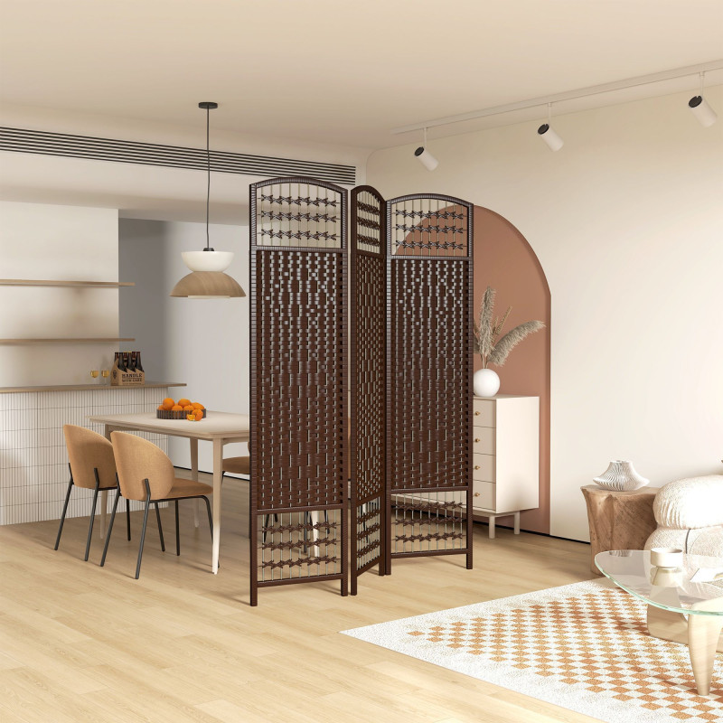 3 Panel Folding Room Divider, Portable Privacy Screen, Wave Fiber Room Partition for Home Office, Brown