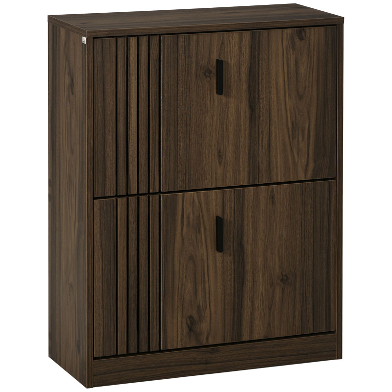 Shoe Storage Cabinet Organizer for 12 Pairs of Shoes with 2 Flip Drawers and Adjustable Shelves, Walnut
