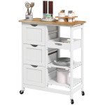 Kitchen Cart on Wheels, Rolling Kitchen Island Cart with Wood Top, 3 Drawers and Shelves for Home Dining Area