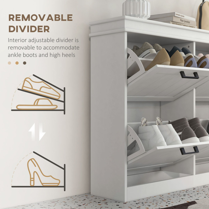 Shoe Storage Cabinet with 4 Flip Drawers and Adjustable Shelves, Narrow Shoe Cabinet for 20 Pairs of Shoes, White