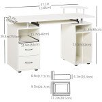 Computer Desk with Keyboard Tray, Home Office Desk with Drawers, CPU Stand, Printer Stand and Open Shelves, Writing Workstation for Study, White