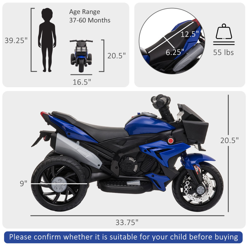 Kids Electric Pedal Motorcycle Ride-On Toy, 6V Battery Powered with Music, Horn & Headlights, Motorbike for Girls & Boys, Blue