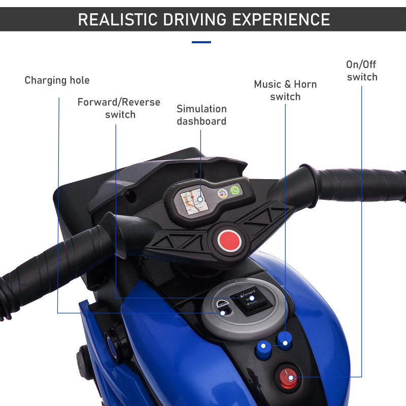 Kids Electric Pedal Motorcycle Ride-On Toy, 6V Battery Powered with Music, Horn & Headlights, Motorbike for Girls & Boys, Blue