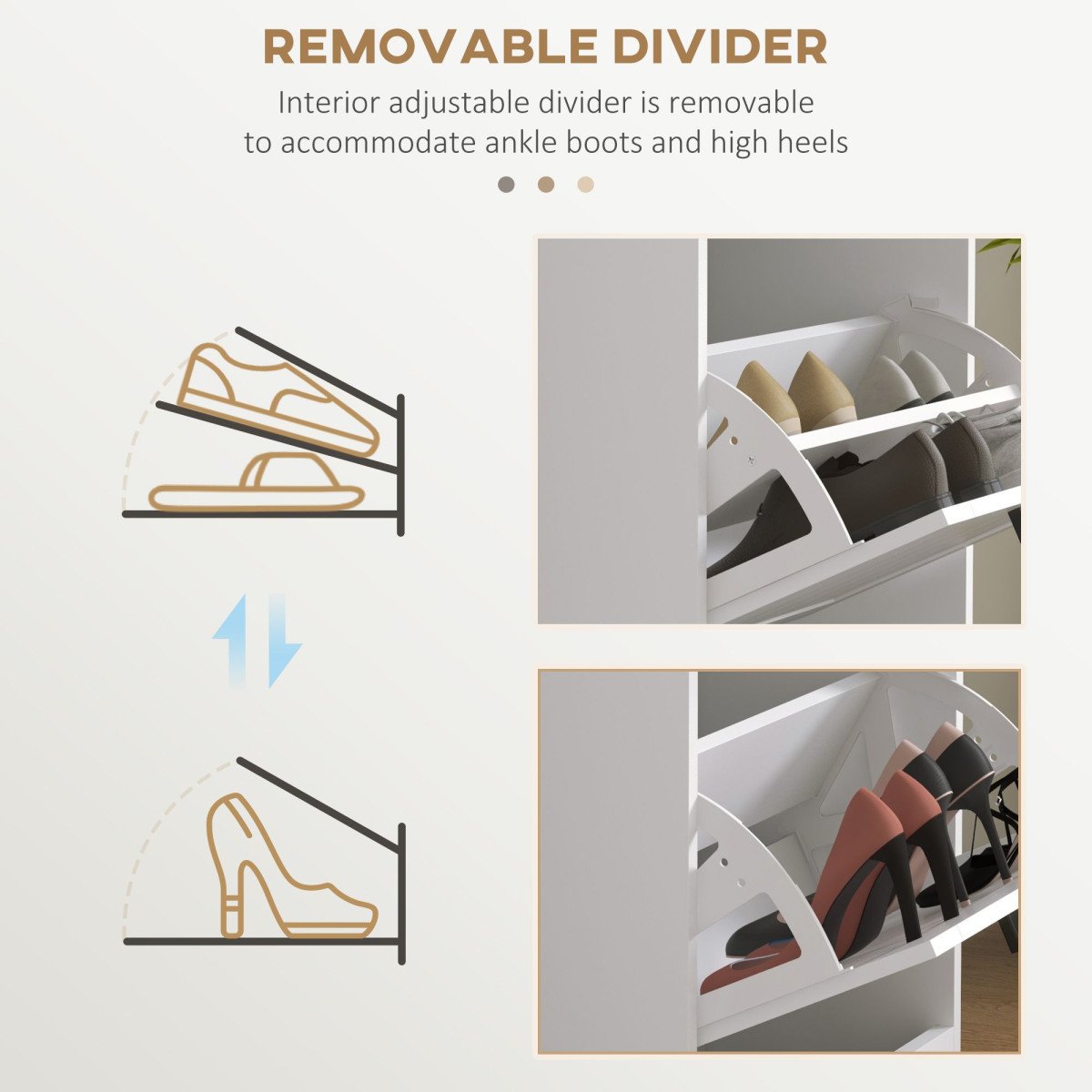 Slim Shoe Cabinet with 3 Flip Drawers and Adjustable Shelves, Narrow Shoe Cabinet for 15 Pairs of Shoes, White