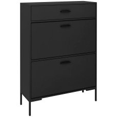 Modern Shoe Cabinet Storage 12 Pair Shoe Organizer with 2 Flip Doors Drawer and Adjustable Shelf Black