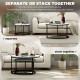Modern Coffee Table Set of 2, Nesting Side Tables w/ Metal Base for Living Room Bedroom Office Faux Marbled White