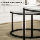Modern Coffee Table Set of 2, Nesting Side Tables w/ Metal Base for Living Room Bedroom Office Faux Marbled White