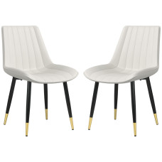 Dining Chairs Set of 2, Modern Kitchen Chair with PU Leather Upholstery and Steel Legs for Living Room, Bedroom, Cream