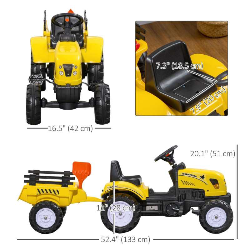 Ride-On Excavator with Back Trailer, Shovel & Rake for Ages 3+