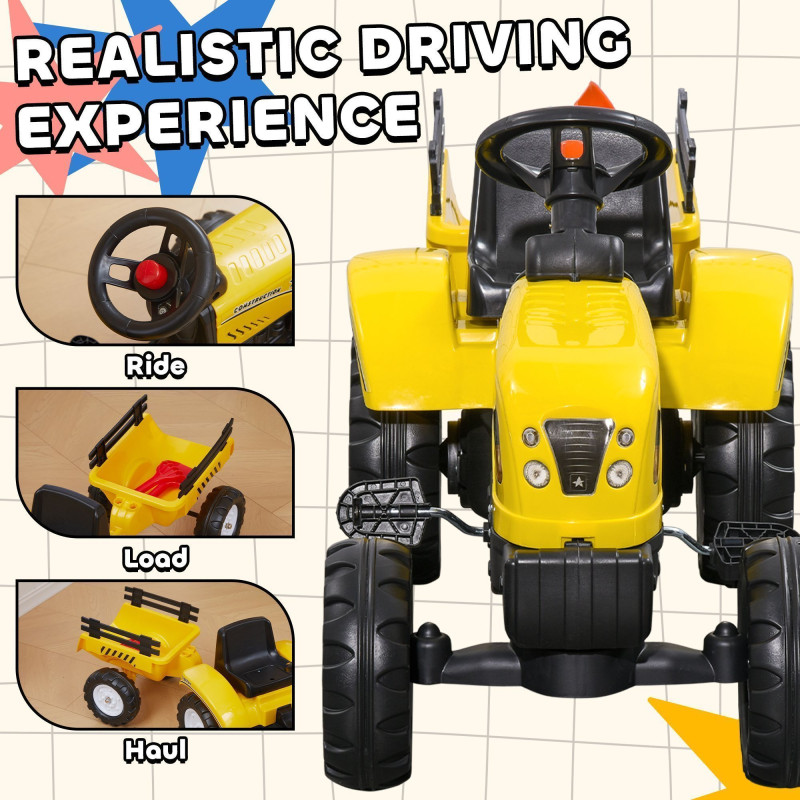 Ride-On Excavator with Back Trailer, Shovel & Rake for Ages 3+