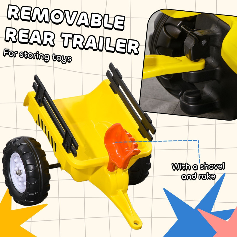 Ride-On Excavator with Back Trailer, Shovel & Rake for Ages 3+