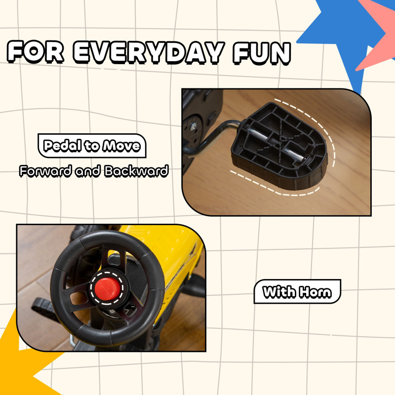 Ride-On Excavator with Back Trailer, Shovel & Rake for Ages 3+