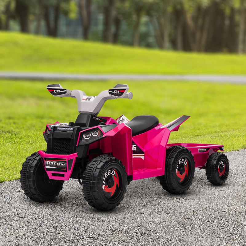 6V Electric Ride-On Toy Car with Back Trailer, Forward/Reverse, Wear-Resistant Wheels, for Ages 18–36 Months, Pink