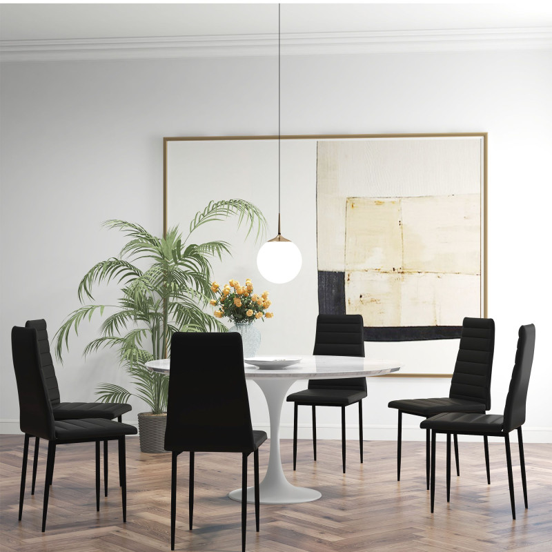 High Back Dining Chairs, Modern Upholstered PU Leather Accent Chairs with Metal Legs for Kitchen, Set of 6, Black