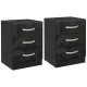 Bedside Table Set of 2, Modern Nightstand with Drawers and High Gloss Fronts, Night Table for Bedroom, Black