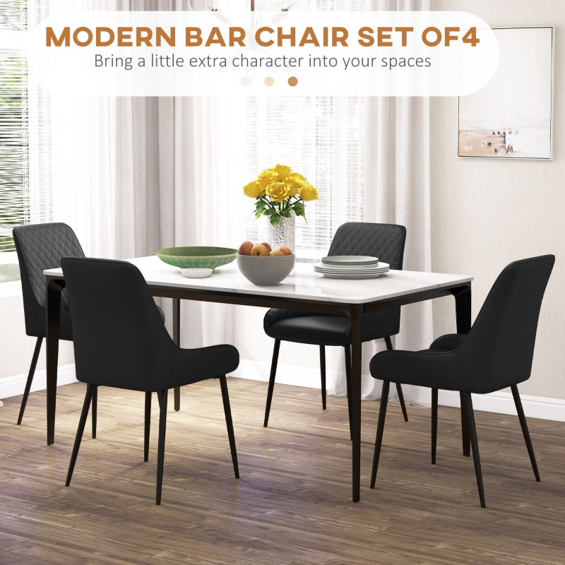 Modern Dining Chairs PU Leather Metal Legs Set of 4 Kitchen Chairs Living Room Quality Design Mid-Class Black