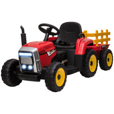 12V Kids Ride-On Tractor with Trailer, Remote Control, Music Start-Up Sound and Horn, USB Port, LED Lights – Red