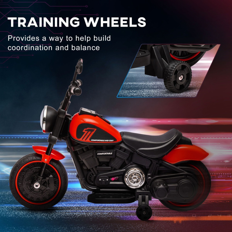 6V Kids Motorcycle with Training Wheels, Foot Pedal, Headlight, Forward/Reverse, Single-Button Start, Red