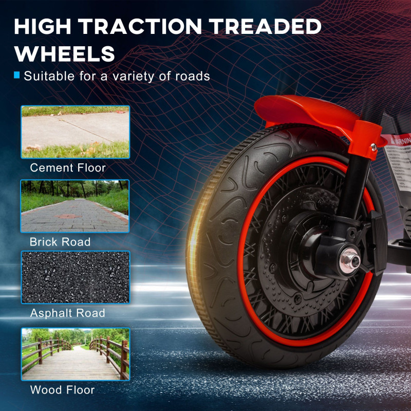 6V Kids Motorcycle with Training Wheels, Foot Pedal, Headlight, Forward/Reverse, Single-Button Start, Red