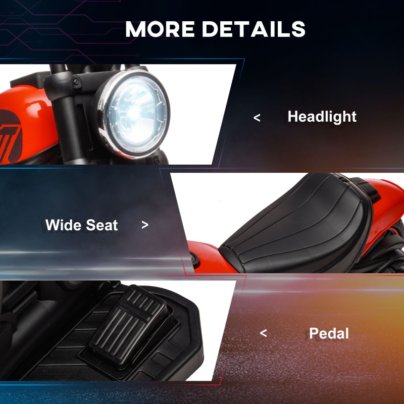 6V Kids Motorcycle with Training Wheels, Foot Pedal, Headlight, Forward/Reverse, Single-Button Start, Red