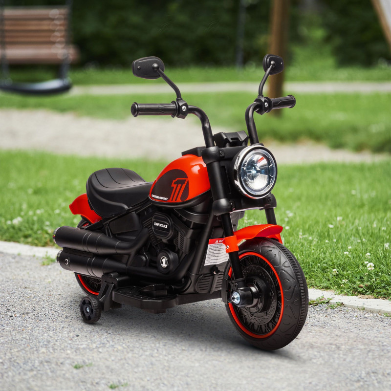 6V Kids Motorcycle with Training Wheels, Foot Pedal, Headlight, Forward/Reverse, Single-Button Start, Red
