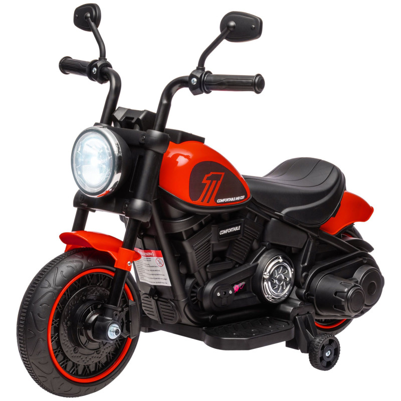 6V Kids Motorcycle with Training Wheels, Foot Pedal, Headlight, Forward/Reverse, Single-Button Start, Red