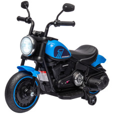 6V Kids Motorcycle with Training Wheels, Foot Pedal, Headlight, Music, Forward/Reverse, Single-Button Start, Blue