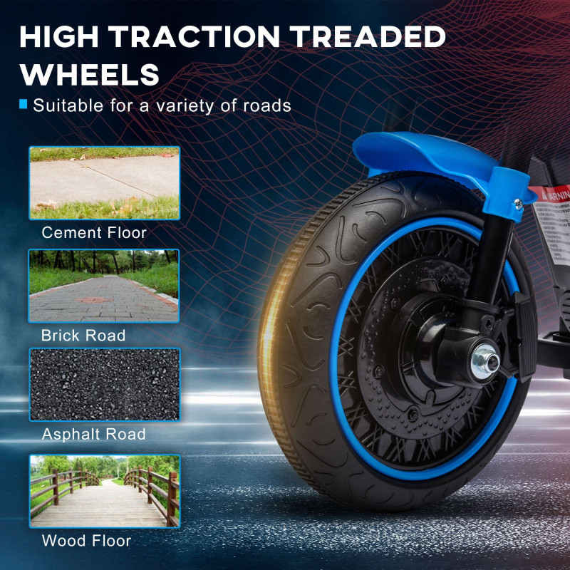 6V Kids Motorcycle with Training Wheels, Foot Pedal, Headlight, Music, Forward/Reverse, Single-Button Start, Blue
