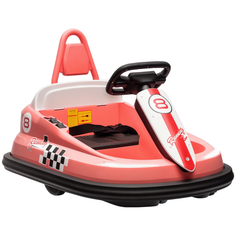Kids Bumper Car, 6V 360° Rotation Electric Ride-On Car, Twin Motors Battery Powered Toy with Music, Horn and Lights, Safety Belt, for Boys and Girls Aged 18–48 Months - Pink