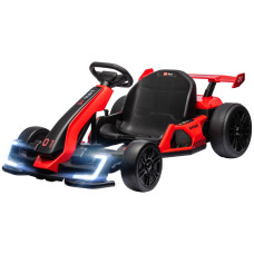 24V Electric Go Kart, Battery Powered Kids Drift Kart with Adjustable Seat, Seat Belt, Horn, Music, Light, Red