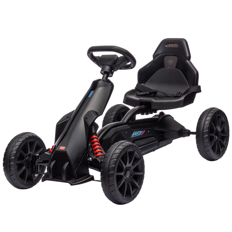 Pedal Go Kart with Adjustable Seat, Forward/Backward Driving, Handbrake, and Shock Absorption for Ages 3–8, Black