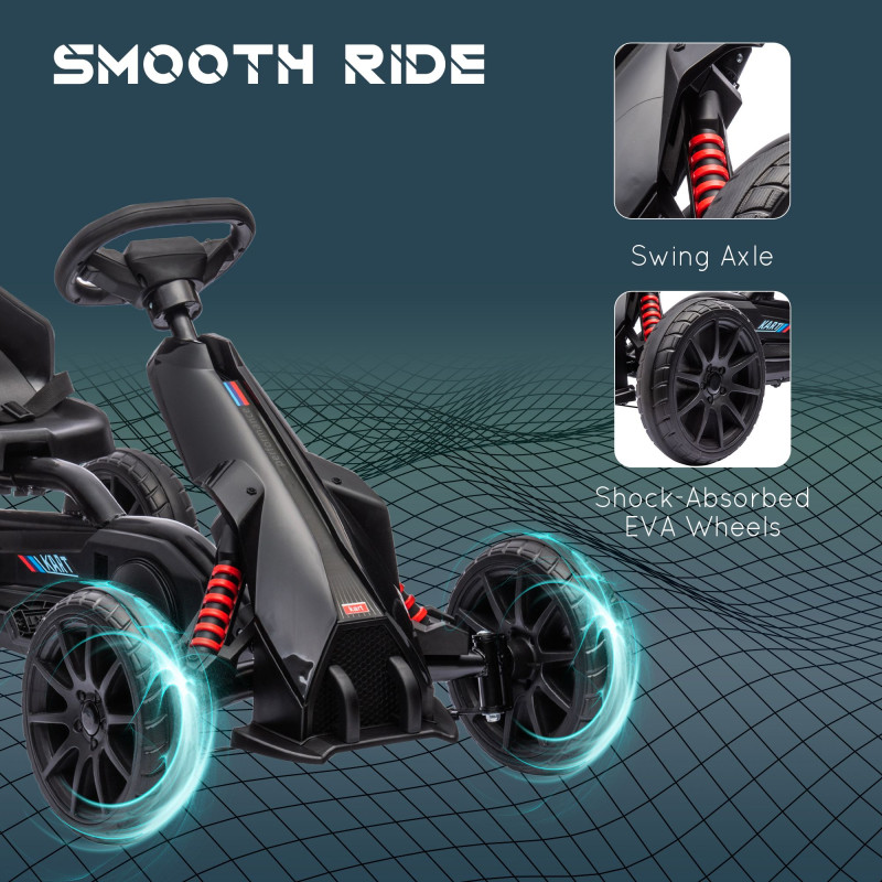 Pedal Go Kart with Adjustable Seat, Forward/Backward Driving, Handbrake, and Shock Absorption for Ages 3–8, Black