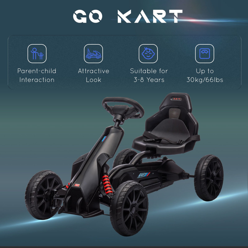 Pedal Go Kart with Adjustable Seat, Forward/Backward Driving, Handbrake, and Shock Absorption for Ages 3–8, Black