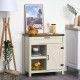 Rustic Barn Door Storage Cabinet Modern Farmhouse Buffet Sideboard for Kitchen and Dining Room White