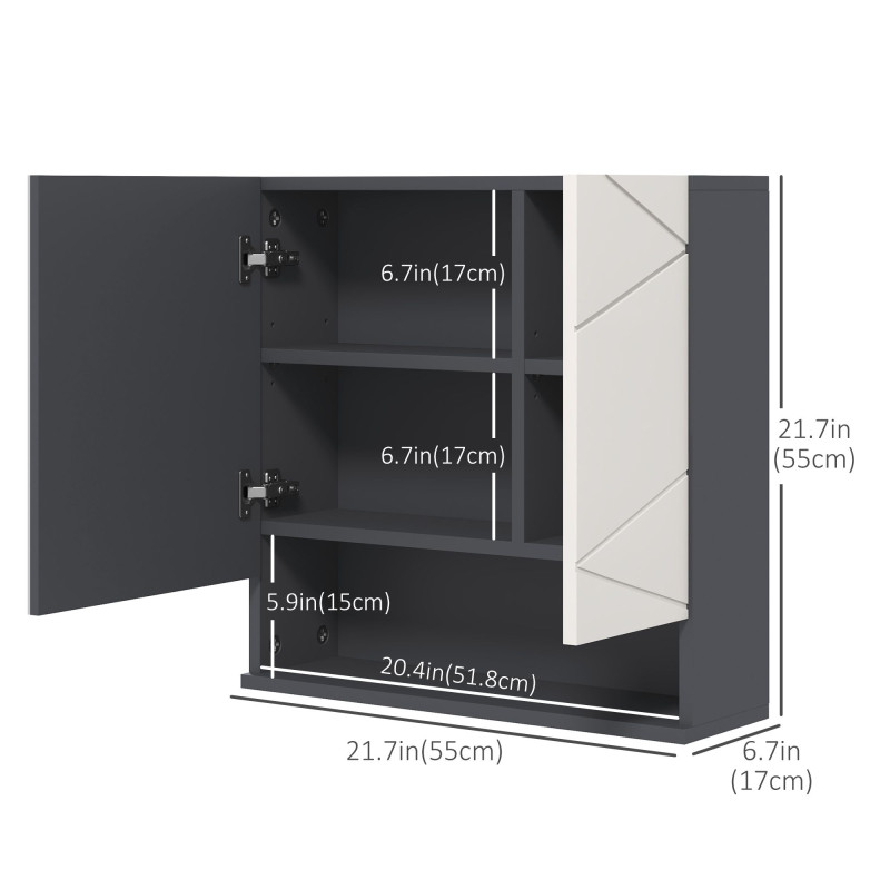Medicine Cabinet, Wall Mounted Bathroom Mirror Cabinet with Mirrored Door, Adjustable Shelf and Soft Close Mechanism, Light Grey