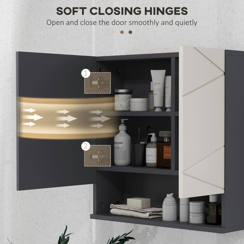 Medicine Cabinet, Wall Mounted Bathroom Mirror Cabinet with Mirrored Door, Adjustable Shelf and Soft Close Mechanism, Light Grey