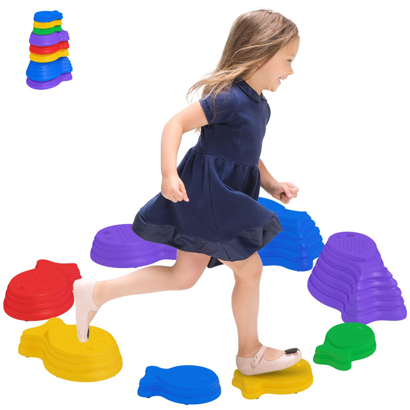 8pcs Balance Stepping Stones for Kids, Fish Style Non-slip Obstacle Course, Larger Size Stackable Balance Blocks Indoor Outdoor
